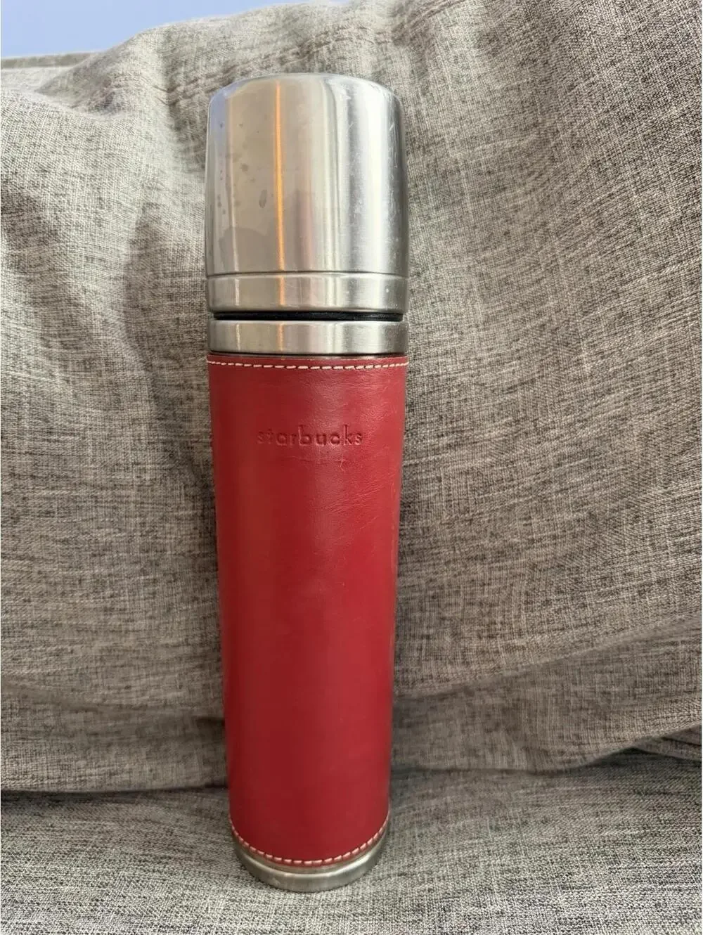 Starbucks Barista Stainless Steel Thermos 16oz Brick Red Leather Sleeve 2003
